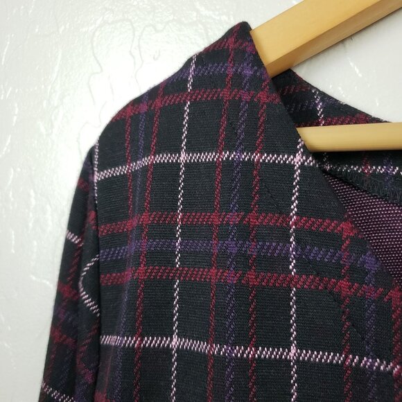 J.Jill Ponte Knit Windowpane Plaid Top Black/Purple Size Large 3/4 Sleeve Fall - Picture 6 of 11